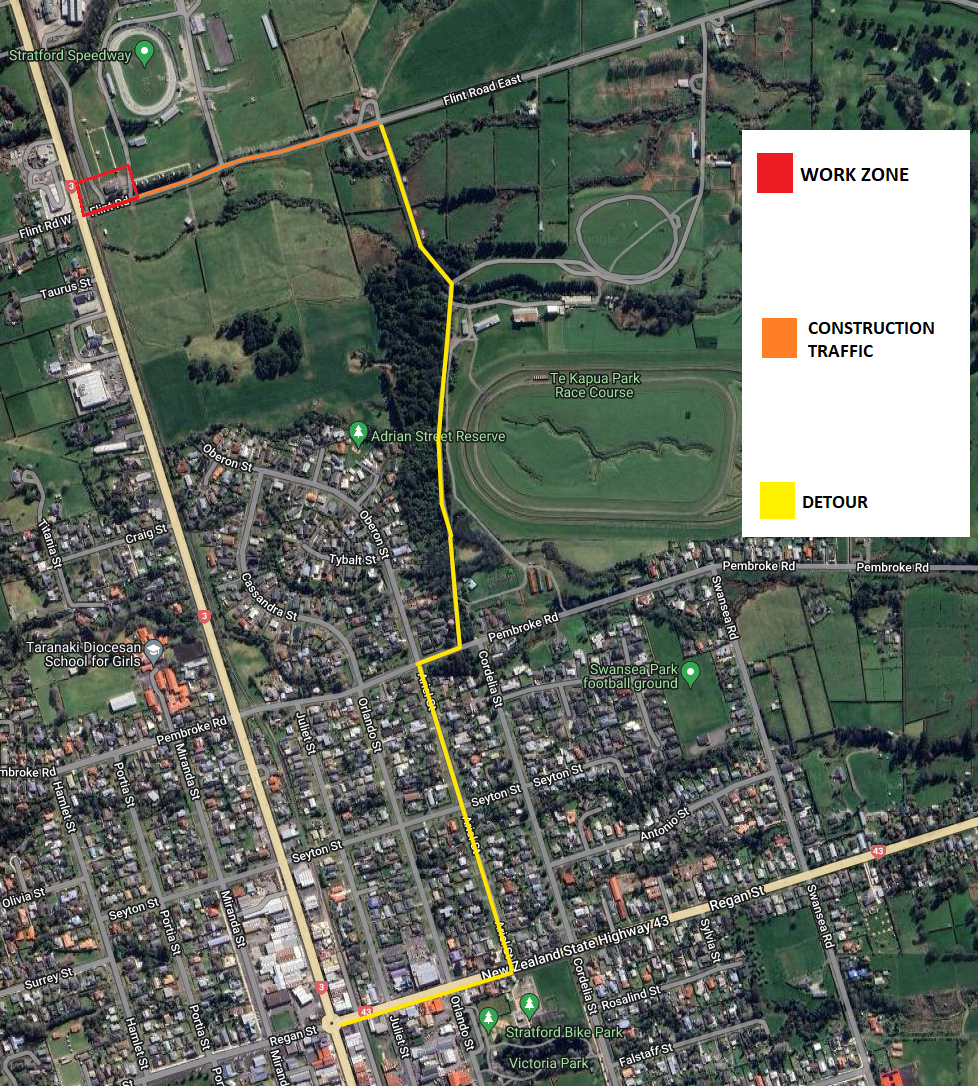 Aerial photo of the Flint Road closure detour